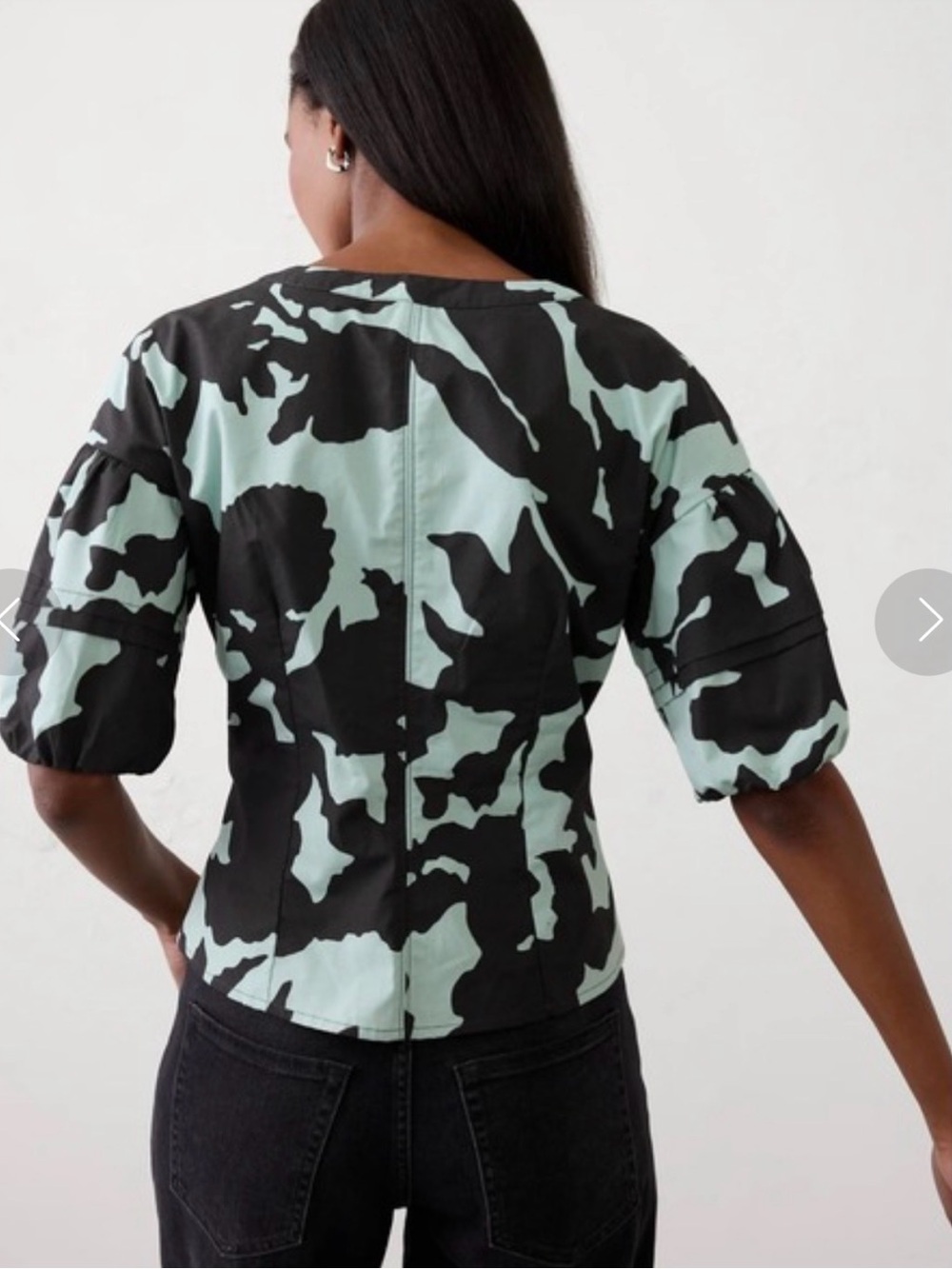 NWT | M | Pintuck Puff Sleeve Top | Abstract Mint/Black |Banana Republic Factory - Picture 3 of 16
